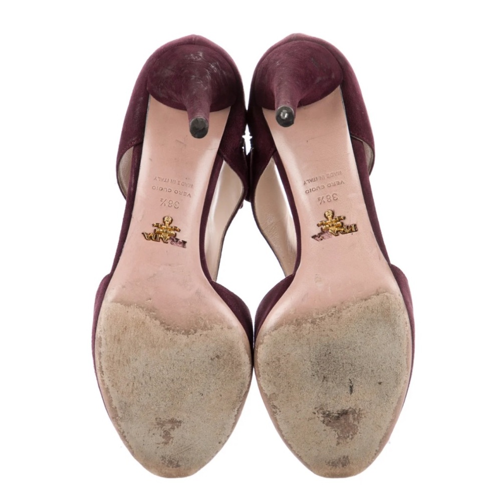 Prada Burgundy Suede Peep-Toe Heels - Picture 5 of 6